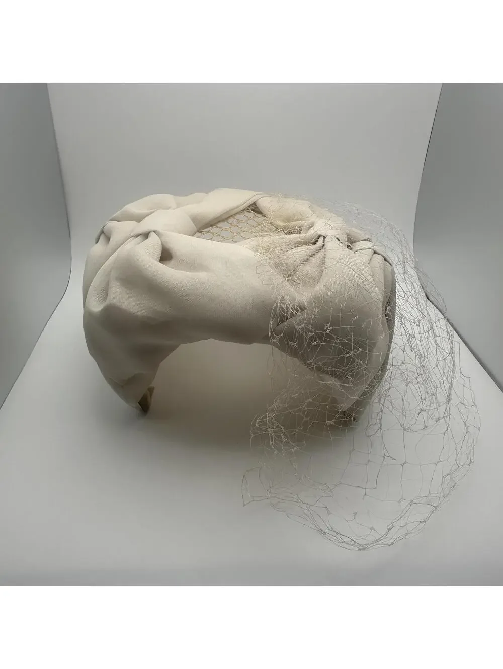 Vintage Union Made Elegant Ivory Headband with Veil Netting